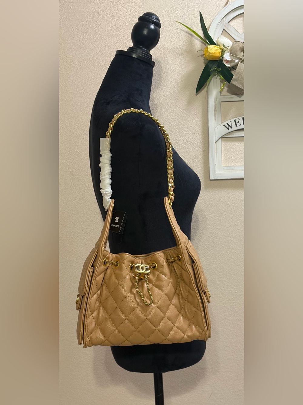 Fashion Khaki Mono Quilted Caviar Leather Mini 25 Shoulder Bag